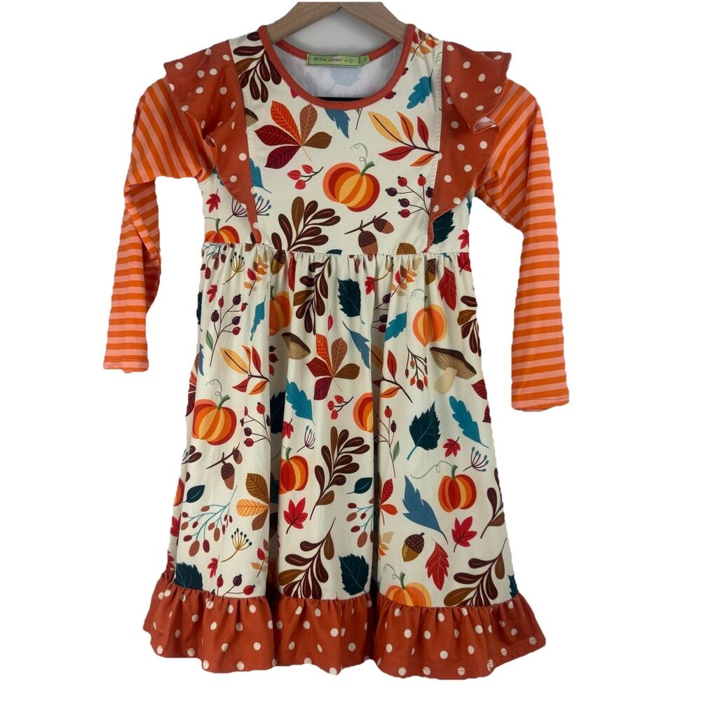 Millie Loves Lily Pumpkin Autumn Floral Fit & Flare Twirl Dress